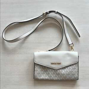Michael Kors White and Gray Crossbody Bag with Monogram Print